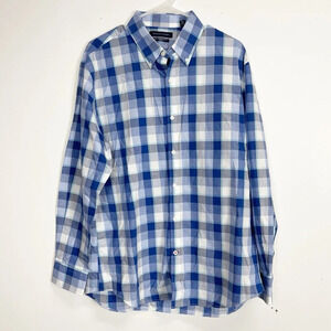 NEW Tommy Hilfiger Button Up Shirt Men Large 16.5 32 33 Blue Plaid Slim Fit NWOT